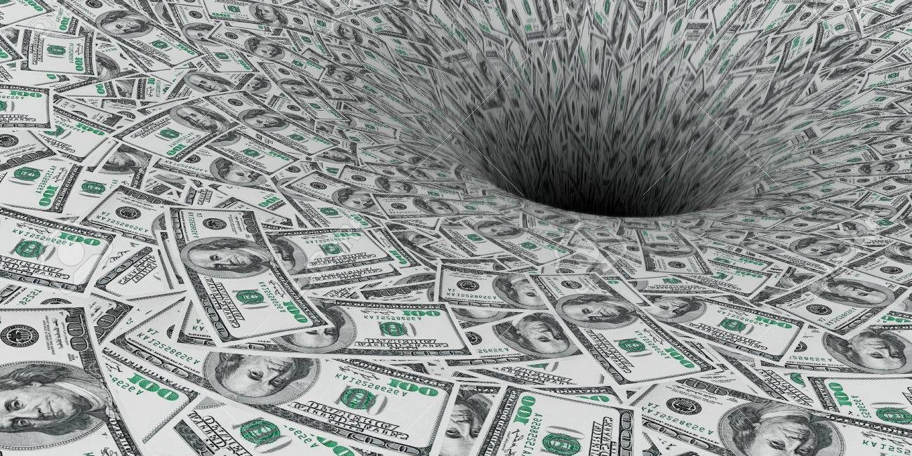 Crisis Concept. Money Flow in Black Hole why is credit important
